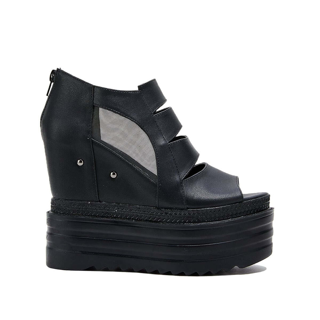 Goth Black Platform Sandals Punk Chunky High Heel Shoes