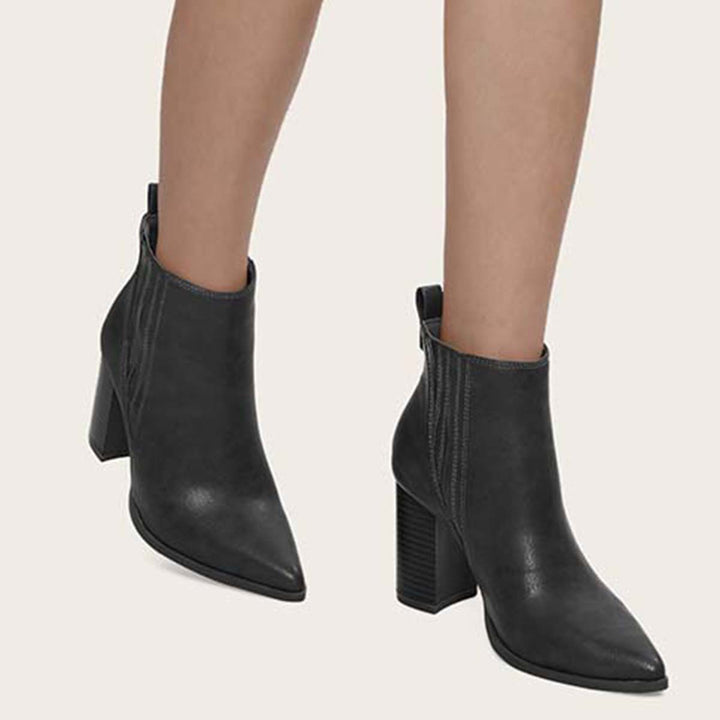 Women Chunky High Heel Ankle Boots Slip on Dress Booties