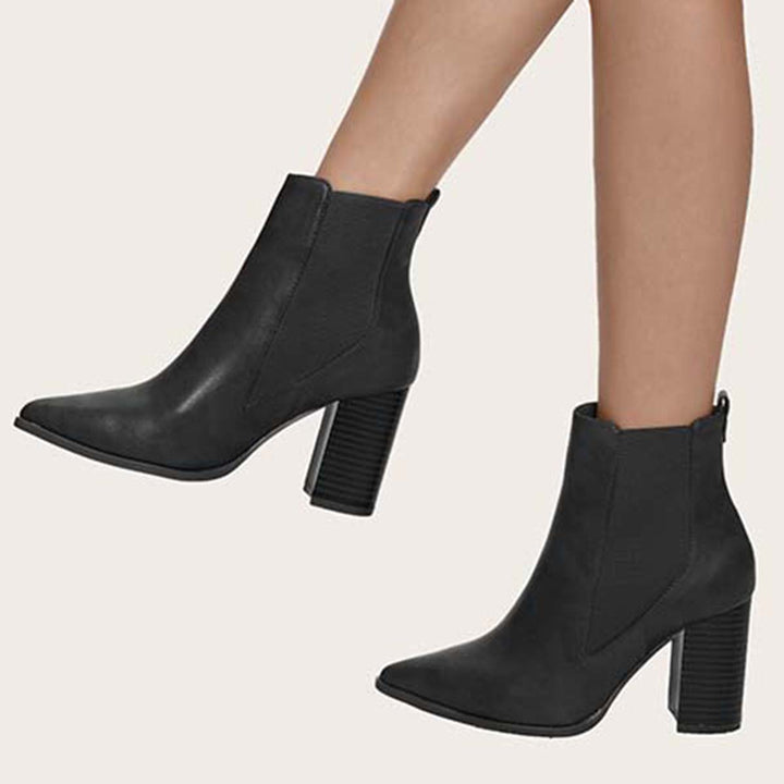 Chunky Heel Chelsea Booties Pointy Toe Western Ankle Boots