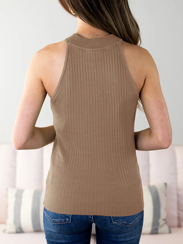 Women's Halter Tops Ribbed Knit High Neck Sweater Tank Tops Sleeveless Vest Shirts