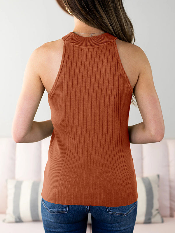 Women's Halter Tops Ribbed Knit High Neck Sweater Tank Tops Sleeveless Vest Shirts