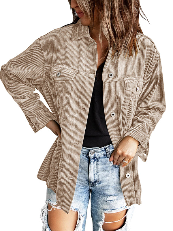 Women's Corduroy Shirt Long Sleeve Button Down Pockets Jacket Oversized Tops