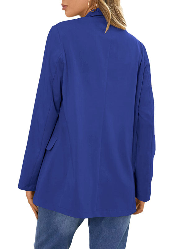 Women Casual Lapel Blazers Open Front Long Sleeve Blazer Button Jacket