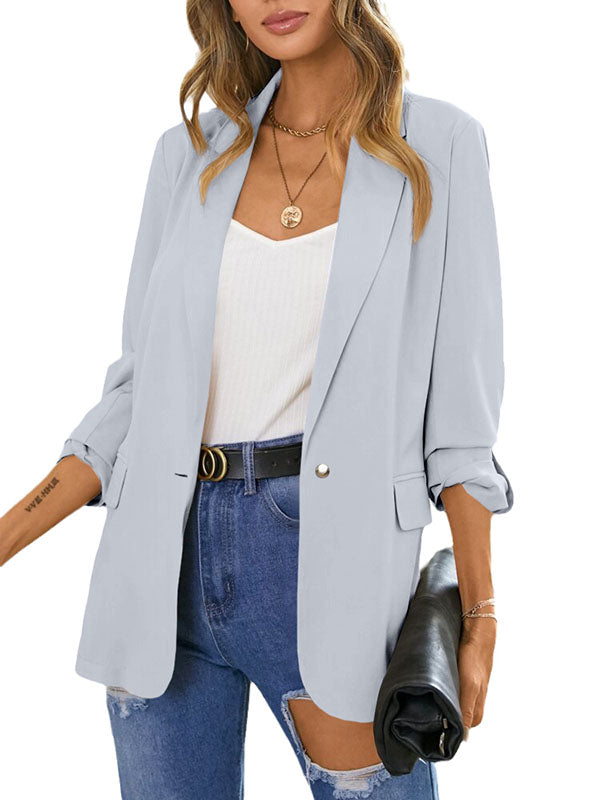 Women Casual Lapel Blazers Open Front Long Sleeve Blazer Button Jacket