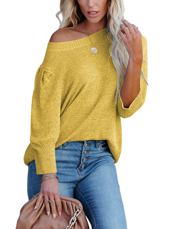 Women Crewneck Off Shoulder Long Sleeve Pullover Sweater Knit Jumper Loose Tunic Tops