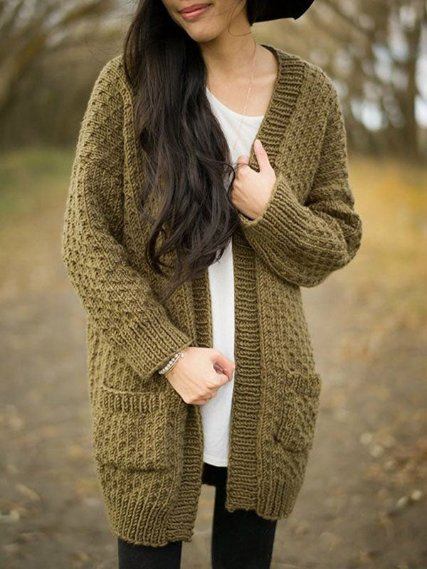 Women Casual Long Sleeve Open Front Soft Chunky Knit Sweater Cardigan Outerwear