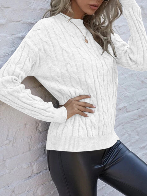 Cable Knit Cropped Pullover Sweater Tops Slim Fit Long Sleeve Sweaters