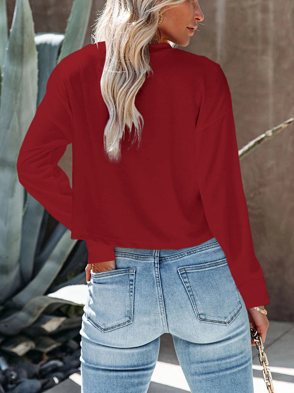 Womens Crop Tops Long Sleeve Crewneck Sweatshirt Cute Pullover Casual Solid Blouses