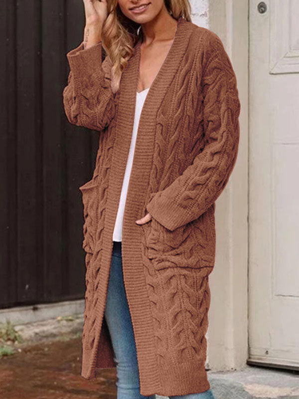 Women Long Sleeve Cable Knit Long Cardigan Open Front Sweater Outerwear