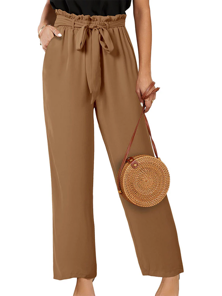 Women's High Waisted Palazzo Pants Belted Wide Leg Long Trousers