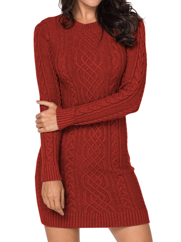 Women Cable Knit Sweater Dress Long Sleeve Bodycon Pullover Dresses