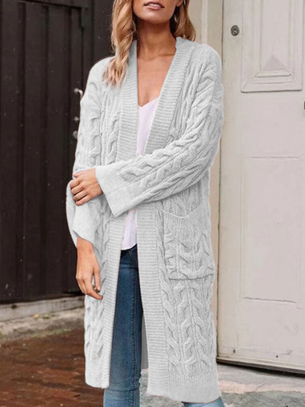 Women Long Sleeve Cable Knit Long Cardigan Open Front Sweater Outerwear