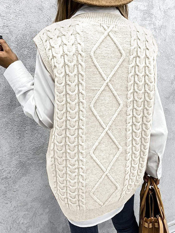 Women Sweater Vest Oversized V Neck Sleeveless Sweaters Cable Knit Tops