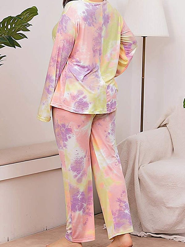 Women Plus Size Pajamas Sets Long Sleeve Sleep Shirts with Flower Pants Loungewear