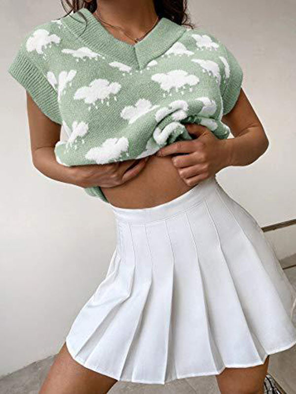 Women V Neck Pullover Sweater Vest Cropped Sleeveless Sweater Tank Tops