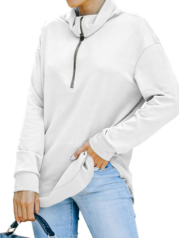 Women Zip Up Sweatshirt Long Sleeve Lapel Loose Fit Casual Quarter Zip Pullover Tops
