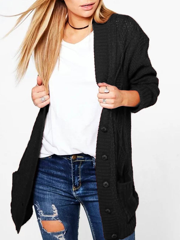Women Open Front Cardigan Sweaters Button Down Cable Kint Chunky Outwear Coat