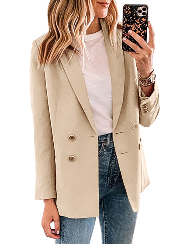 Womens Work Casual Loose Blazers Long Sleeve Double Button Open Front Coats