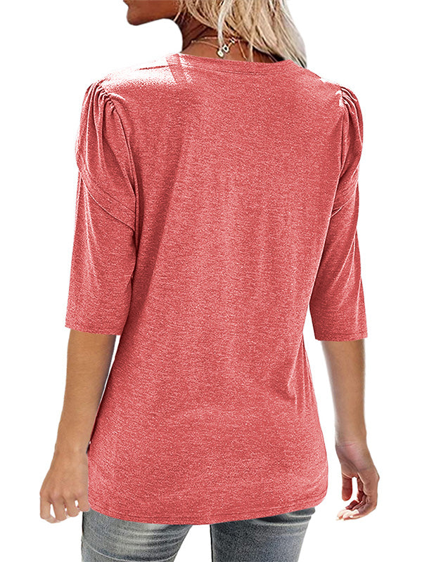 Womens V Neck Tops Summer Long Petal Sleeve Casual T-Shirts