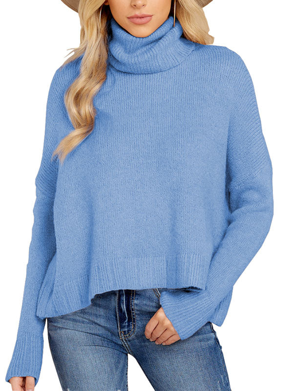 Women Loose Sweaters Turtleneck Long Sleeve Batwing Knit Pullover Sweater
