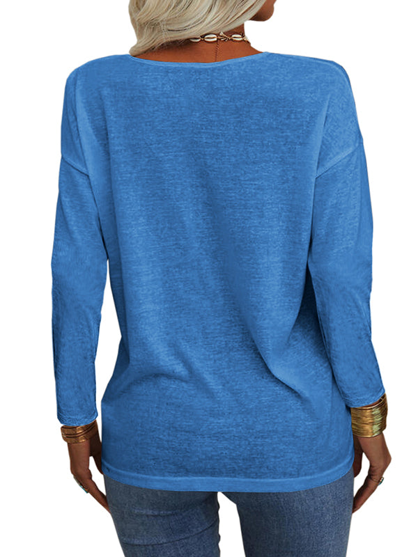 Womens V Neck Sweatshirts Long Sleeve Lightweight Spring Basic Shirts Tops