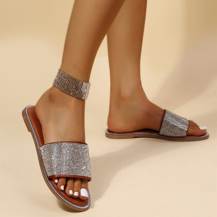 Glitter Rhinestone Flat Slippers Slide Sandals