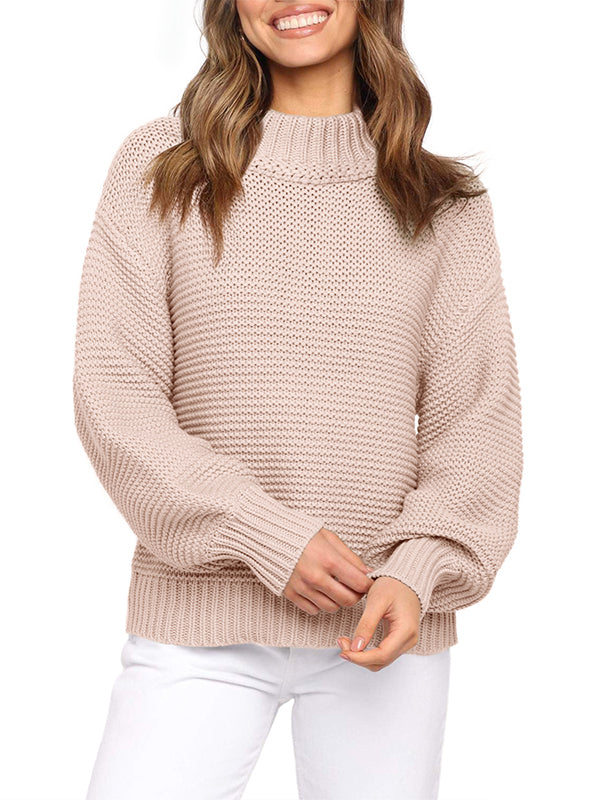 Womens Knit Sweaters Fall Slouchy Chunky Lantern Sleeve Solid Color Pullover Jumper