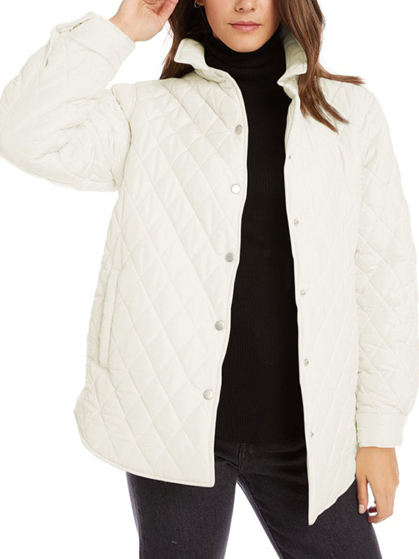Women Winter Button Lightweight Jackets Loose Long Sleeve Puffer Warm Outerwear