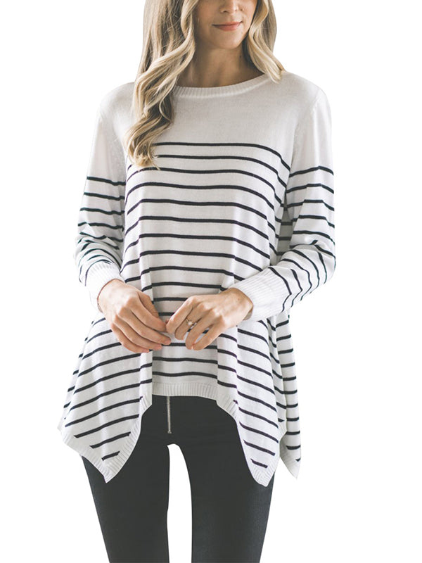 Women Crewneck Pullover Sweaters Long Sleeve Knitted Striped Sweater