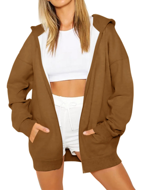 Women Full Zip Up Hoodies Long Sleeve Hooded Sweatshirts Pockets Jacket Coat