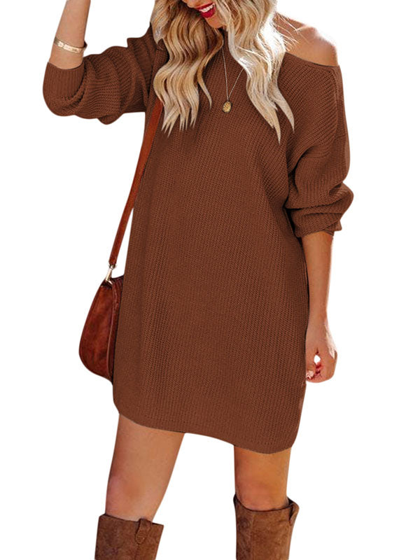 Womens Pullover Sweater Dresses Casual Long Sleeve Knit Crewneck Loose Oversized Sweaters