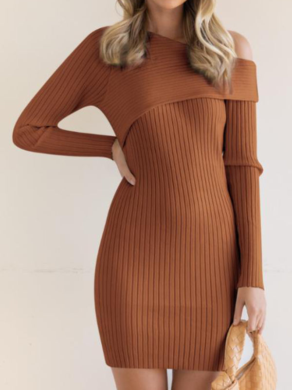 Womens Pullover Sweater Dresses Long Sleeve Off Shoulder Slim Fit Knit Sweaters