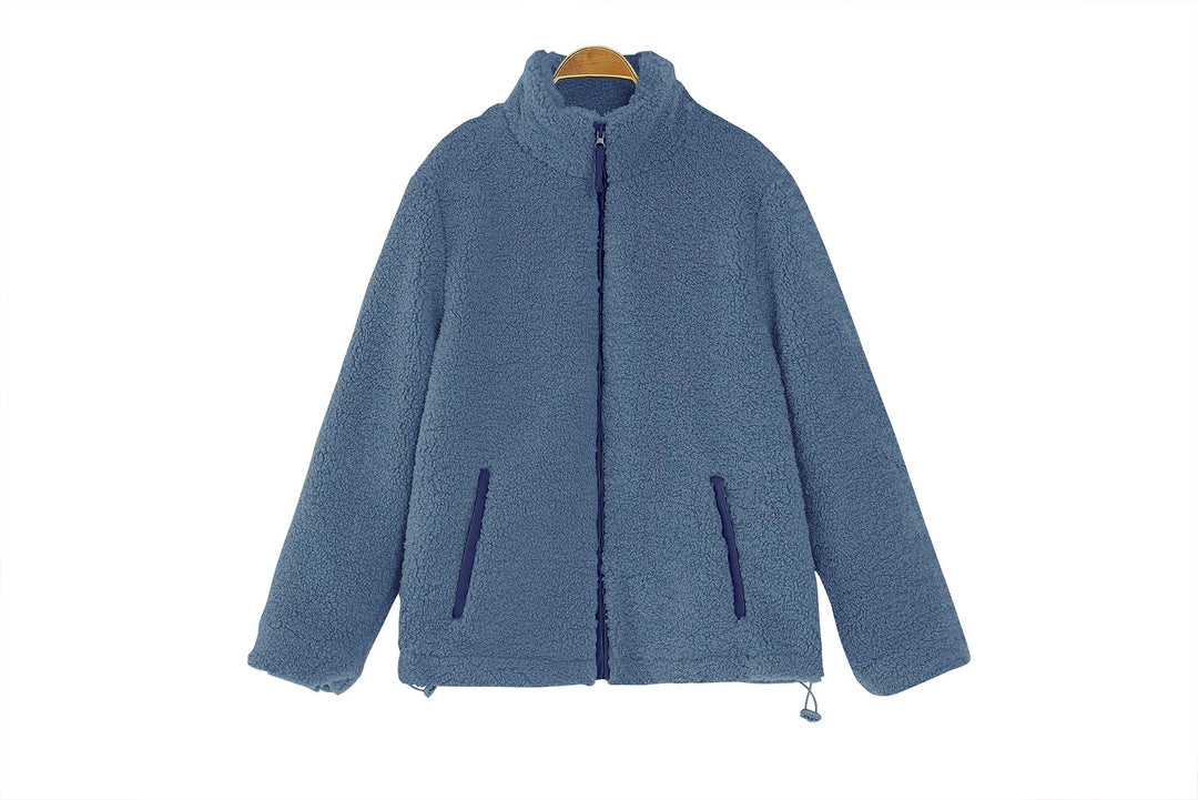 Women Thermal Coat Solid Color Turn-down Collar Zipper Closure Jacket