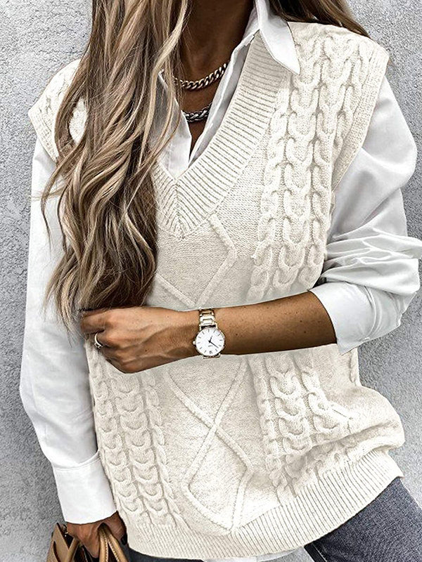 Women Sweater Vest Oversized V Neck Sleeveless Sweaters Cable Knit Tops