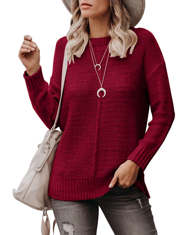 Women Crewneck Sweater Long Sleeve Pullover Chunky Knit Jumper Tops