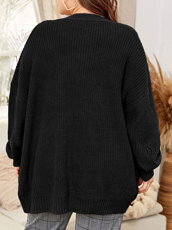 Women Plus Size Cardigan Sweater Open Front Cable Knit Long Outwear Coat