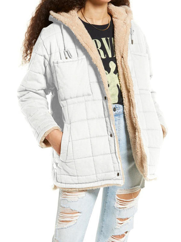 Women's Fleece Lined Hooded Jacket Button Fuzzy Coat Hoodie Jacket