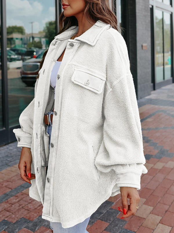 Women Oversized Long Sleeve Button Down Shirt Jacket Soft Casual Shacket Coats