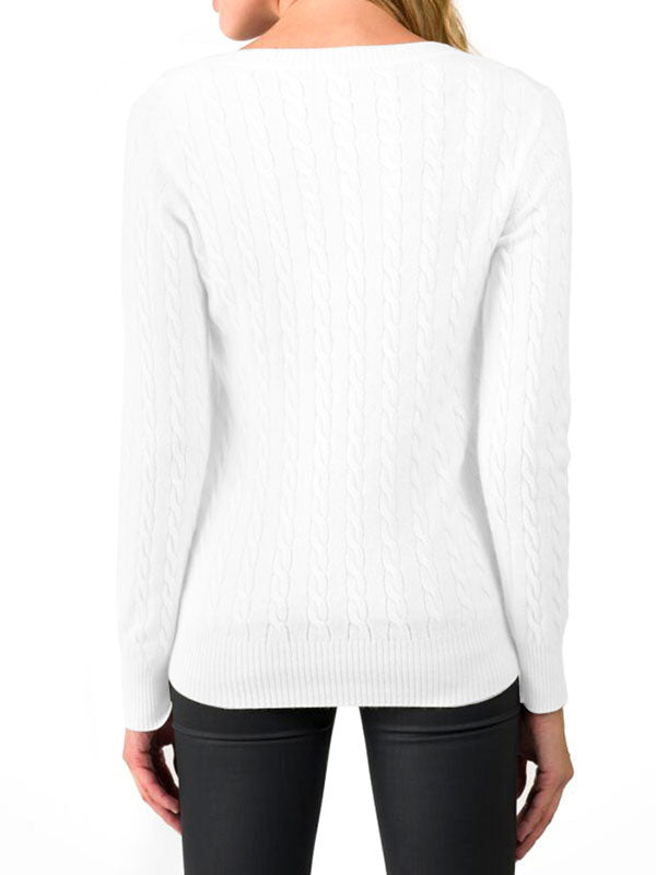 Women Crewneck Long Sleeve Sweaters Slim Cable Knit Pullover Sweater
