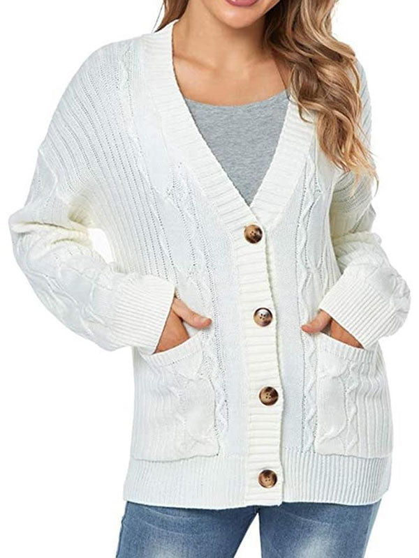 Women Long Sleeve Cardigan Sweater V Neck Button Down Knitwear Coat