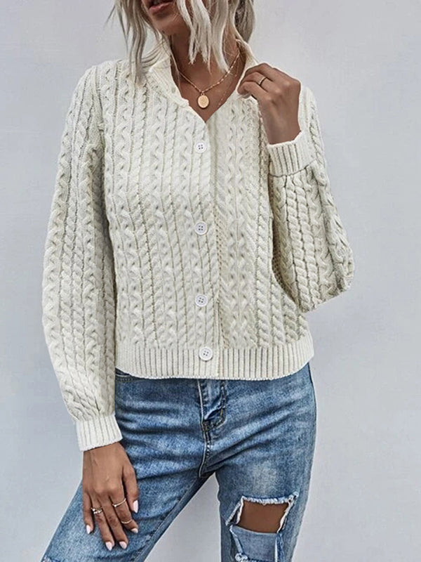 Women Cable Knit Sweater Coat Long Sleeve Button Down Cardigan Outwear