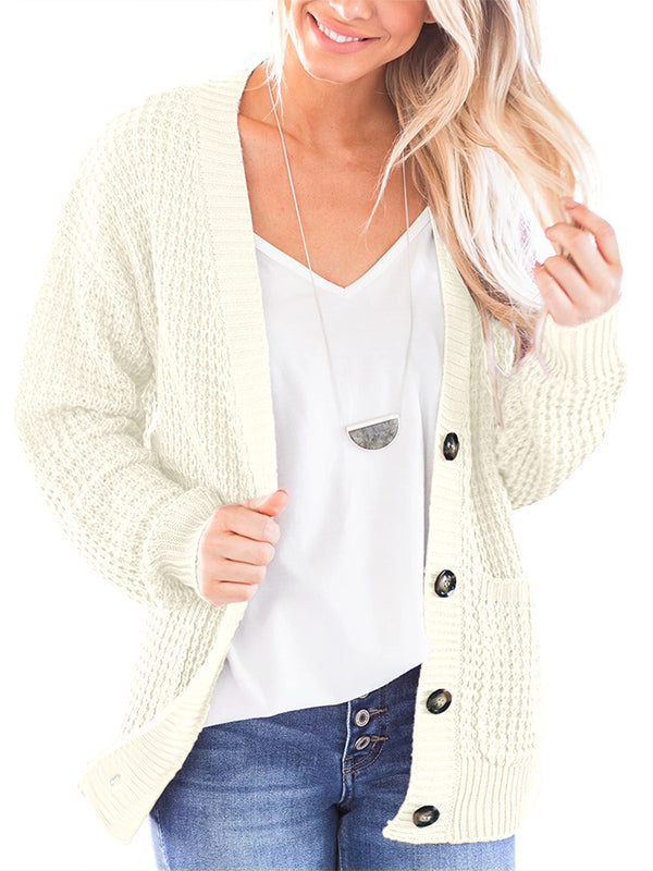 Womens Button Down Cardigans Open Front Long Sleeve Waffle Knit Fall Sweaters Coat With Pockets