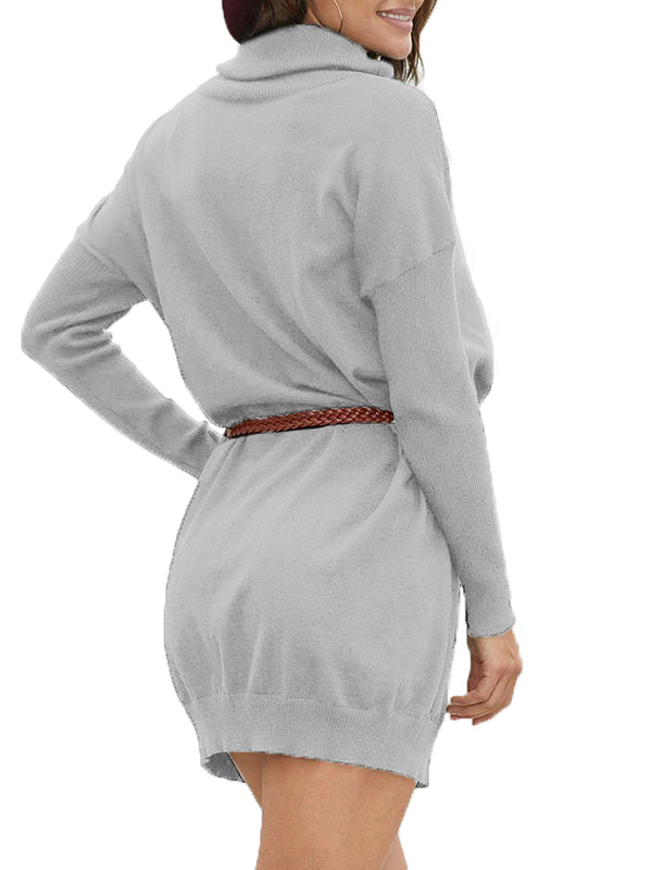 Women Turtleneck Long Sleeve Sweater Dress Oversized Casual Knit Pullover Sweaters Tops