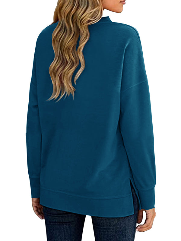 Women Causal Long Sleeve Sweatshirt Lapel Zipper Loose Pullover Tops