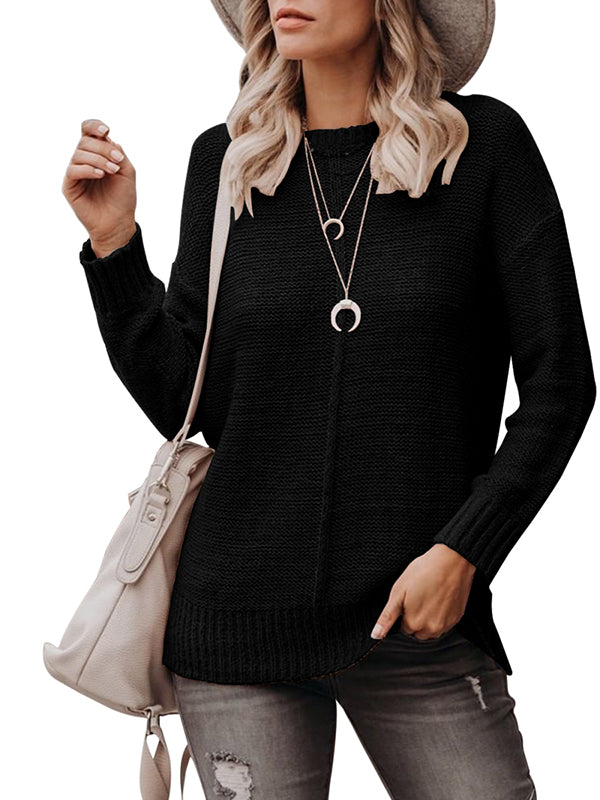 Women Crewneck Sweater Long Sleeve Pullover Chunky Knit Jumper Tops