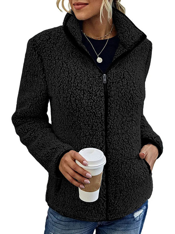 Women Fuzzy Fleece Cardigan Coat Long Sleeve Open Front Warm Outwear Jackets