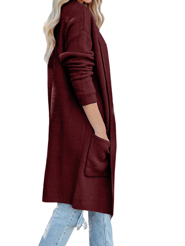Women Open Front Long Knitted Cardigan Sweater Casual Long Sleeve Sweater Coat