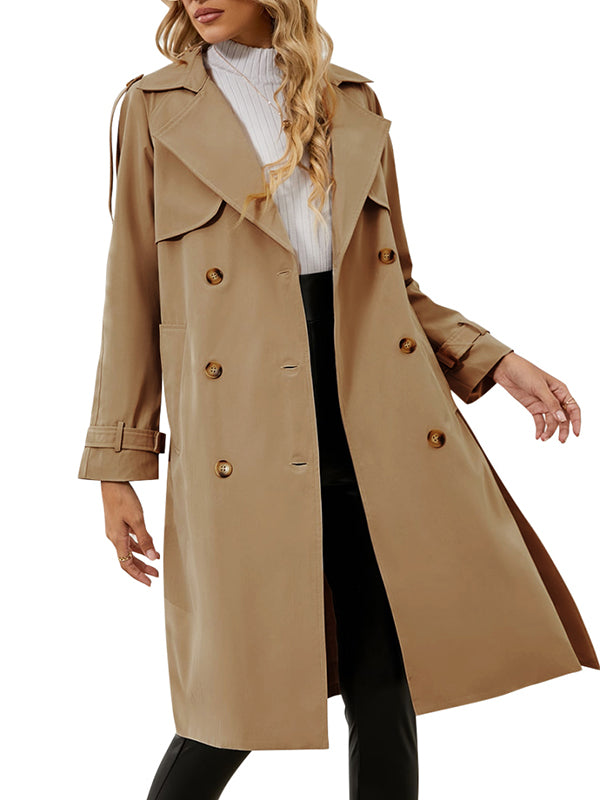 Women Double Breasted Trench Coats Mid-Length Belted Overcoat Long Dress Jacket