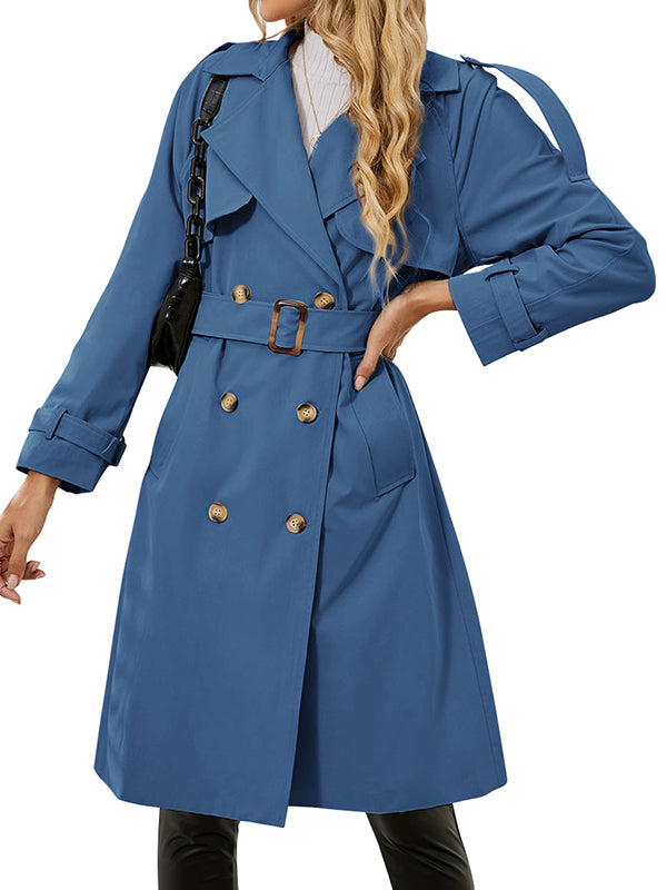 Women Double Breasted Trench Coats Mid-Length Belted Overcoat Long Dress Jacket