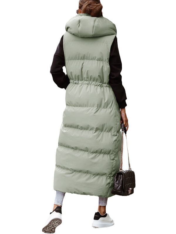 Women's Long Vest Hooded Sleeveless Puffer Vest Padded Coat Winter Outerwear
